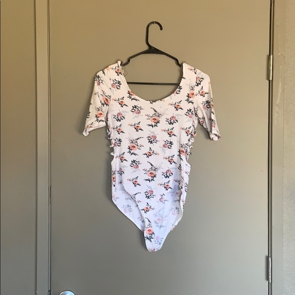 Charlotte Russe Tops - White Floral Bodysuit